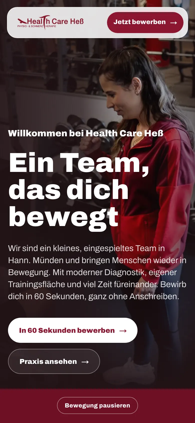 Karriereseite von Health Care Heß auf dem Handy