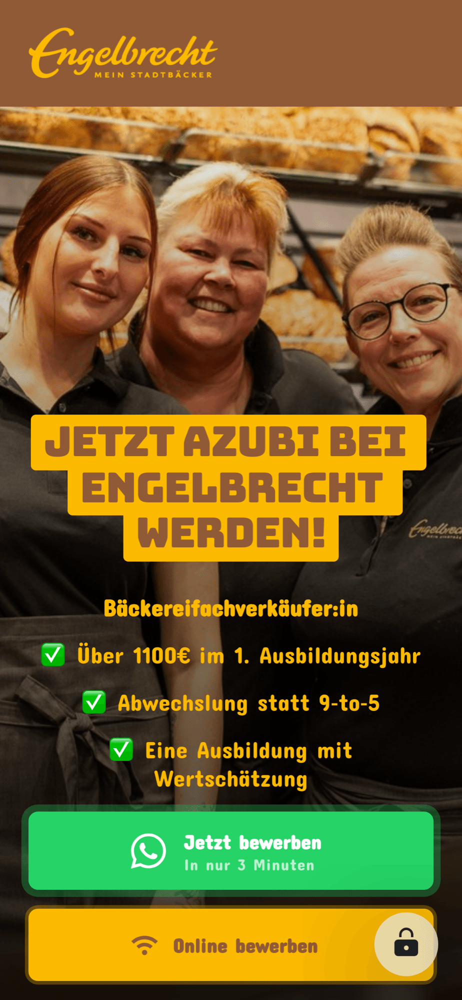 Karriereseite der Stadtbäckerei Engelbrecht auf dem Handy