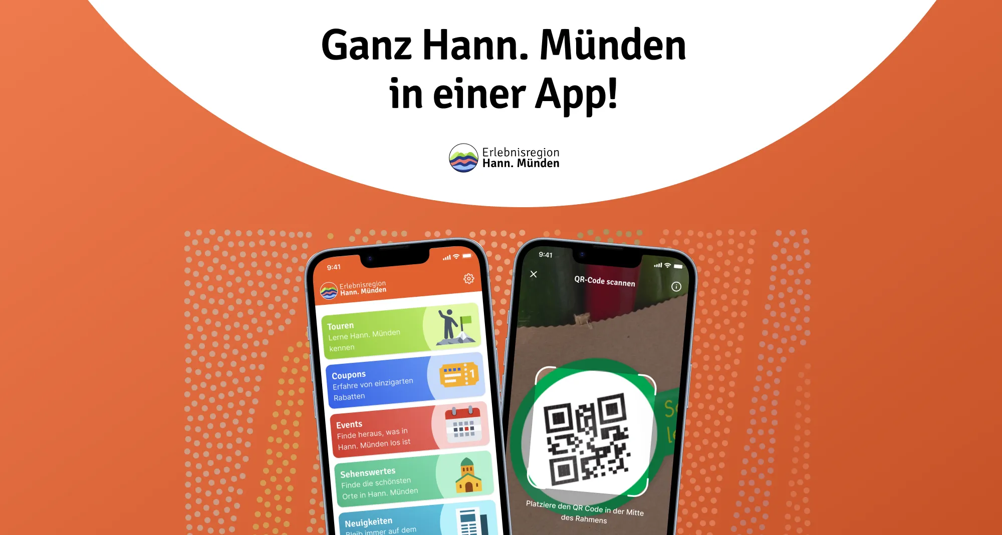 Münden App auf zwei Handys mit dem Satz „Ganz Hann. Münden in einer App!“