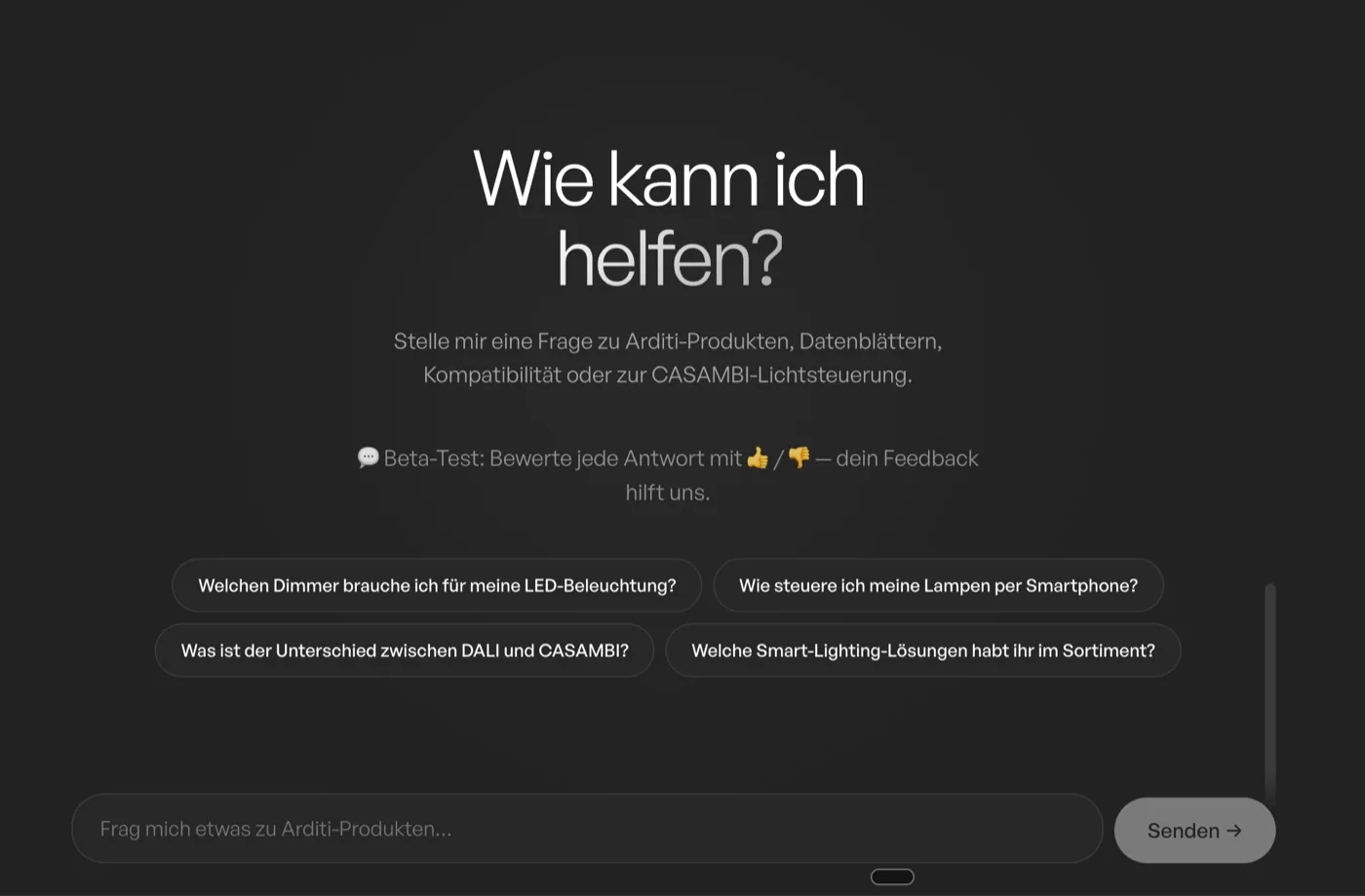 Service-Assistent von ARDITI für Fragen zu Produkten und Lichtsteuerung