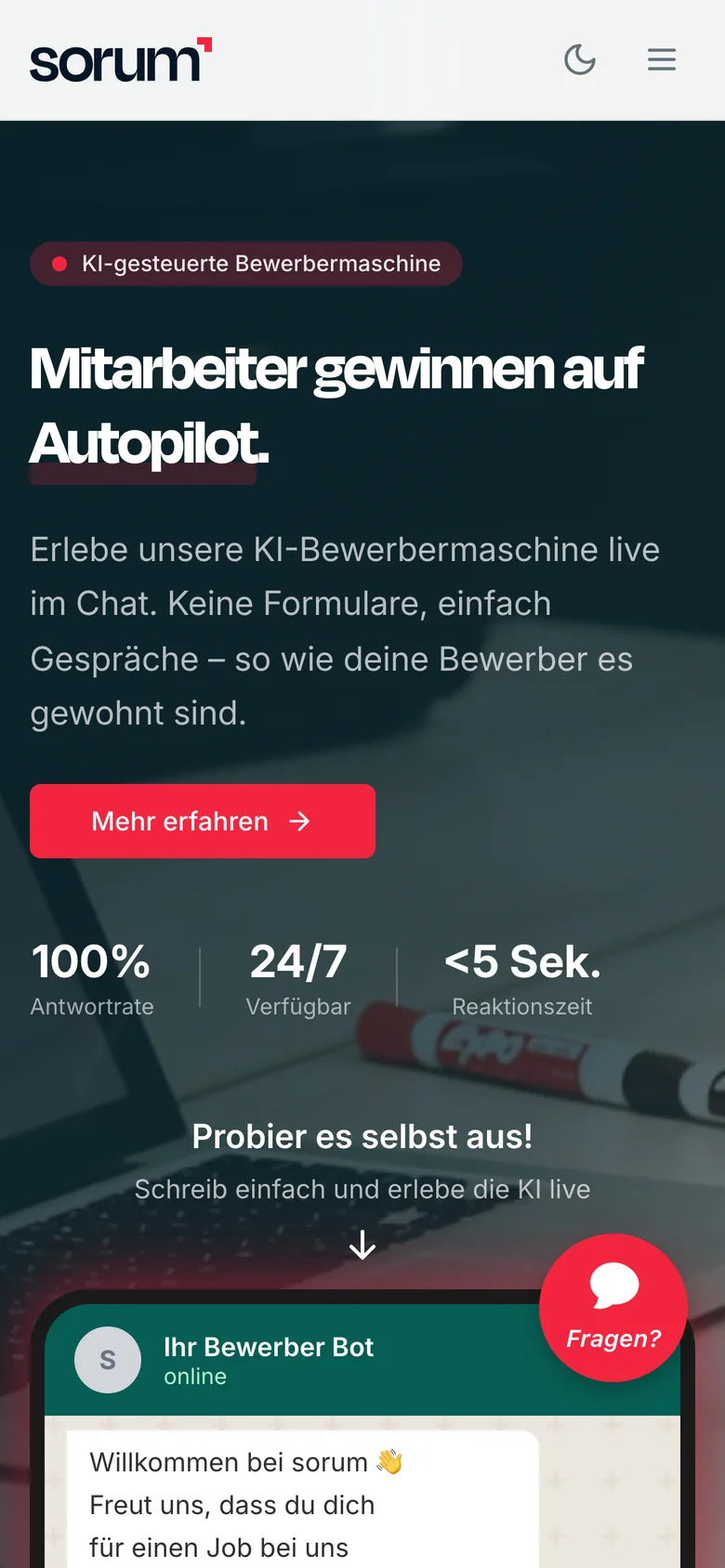 Bewerber-Bot der Bewerbermaschine im Messenger auf dem Handy
