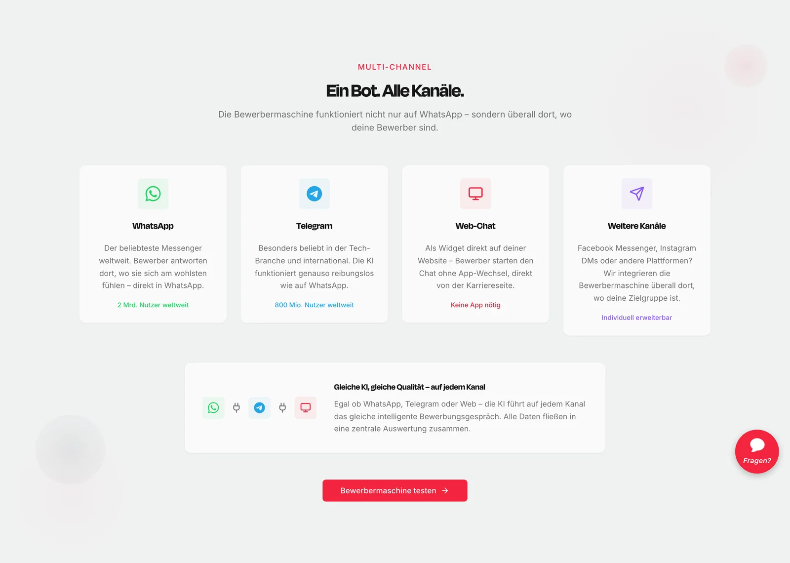 Bewerber-Bot auf WhatsApp, Telegram, Webchat und Facebook