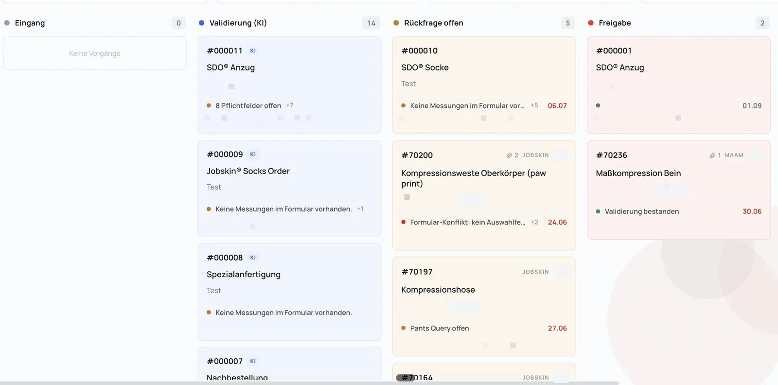 Vorgangsübersicht mit KI-Prüfung, Rückfragen und Freigaben