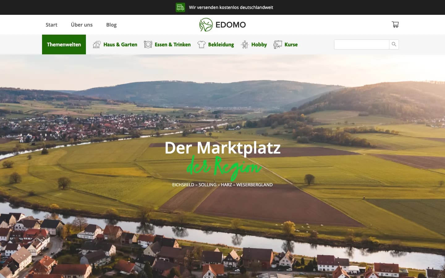 Startseite des regionalen Marktplatzes edomo