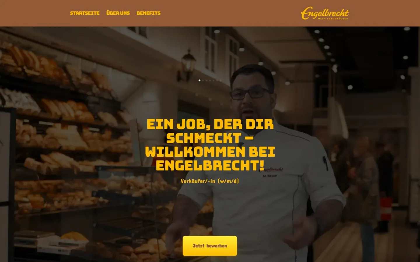 Bewerbungsseite der Stadtbäckerei Engelbrecht mit Blick in eine Filiale