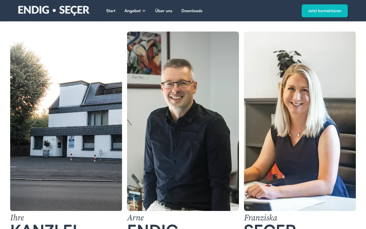 Startseite der Kanzlei Kuhn, Endig und Seçer mit Porträts der Partner. Umgesetzt von sorum
