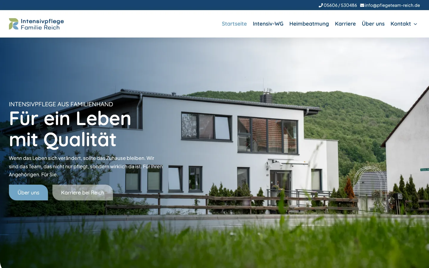 Startseite der Intensivpflege Familie Reich mit dem Pflegeteam. Umgesetzt von sorum