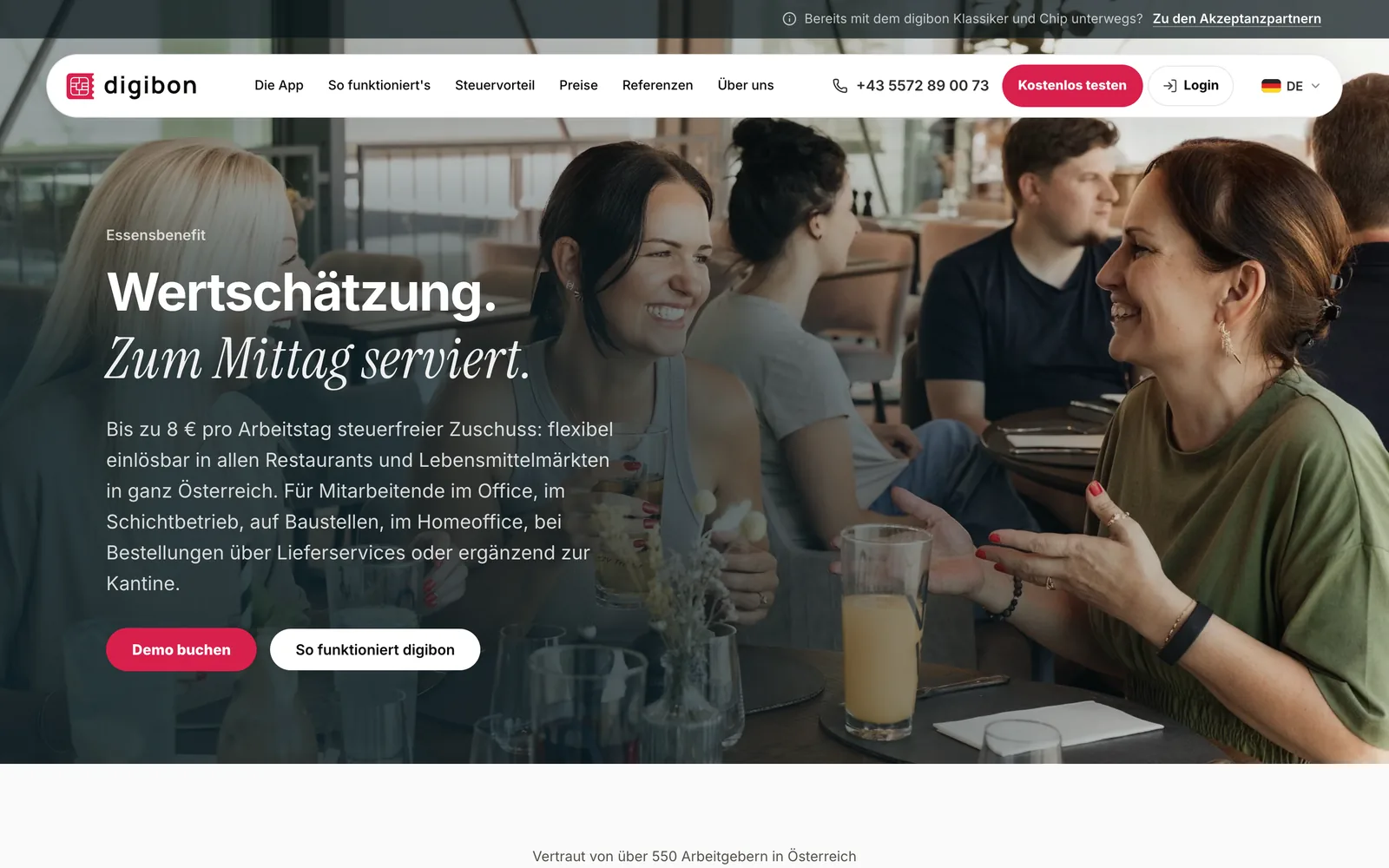 Website von digibon. Umgesetzt von sorum (Essenszuschuss für Teams)