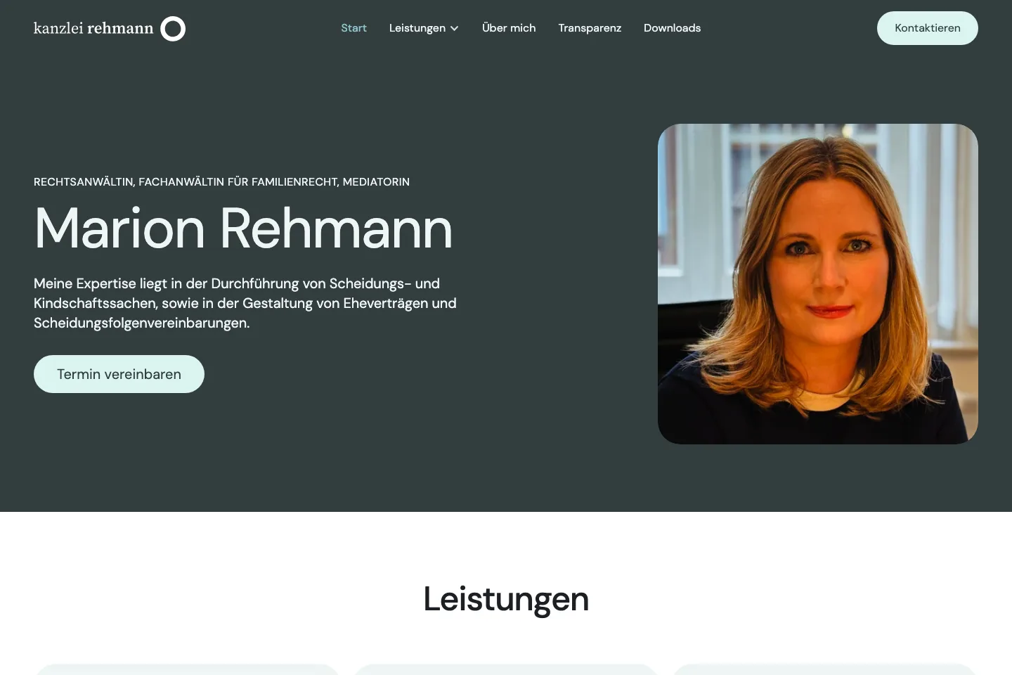Website der Kanzlei Rehmann mit Porträt von Marion Rehmann